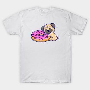 Cute Pug Hugging Doughnut T-Shirt